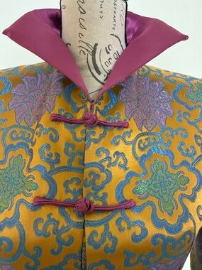 Women's Mandarin Brocade Jacket in Gold and Purple